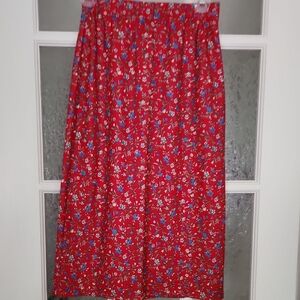 Simons Twik Floral Red Elastic Waist Skirt